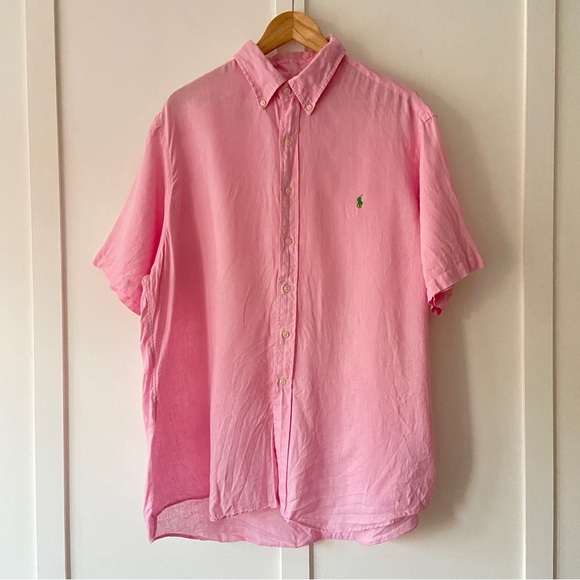 Ralph Lauren Other - Ralph Lauren Linen Shirt Pink 2XL Short Sleeve Pony